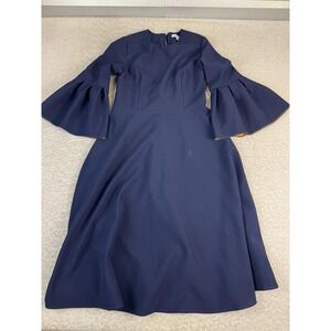 Misslook Dress Womens 4 Navy Bell Sleeve Fit Flare Midi Cocktail Party Evening